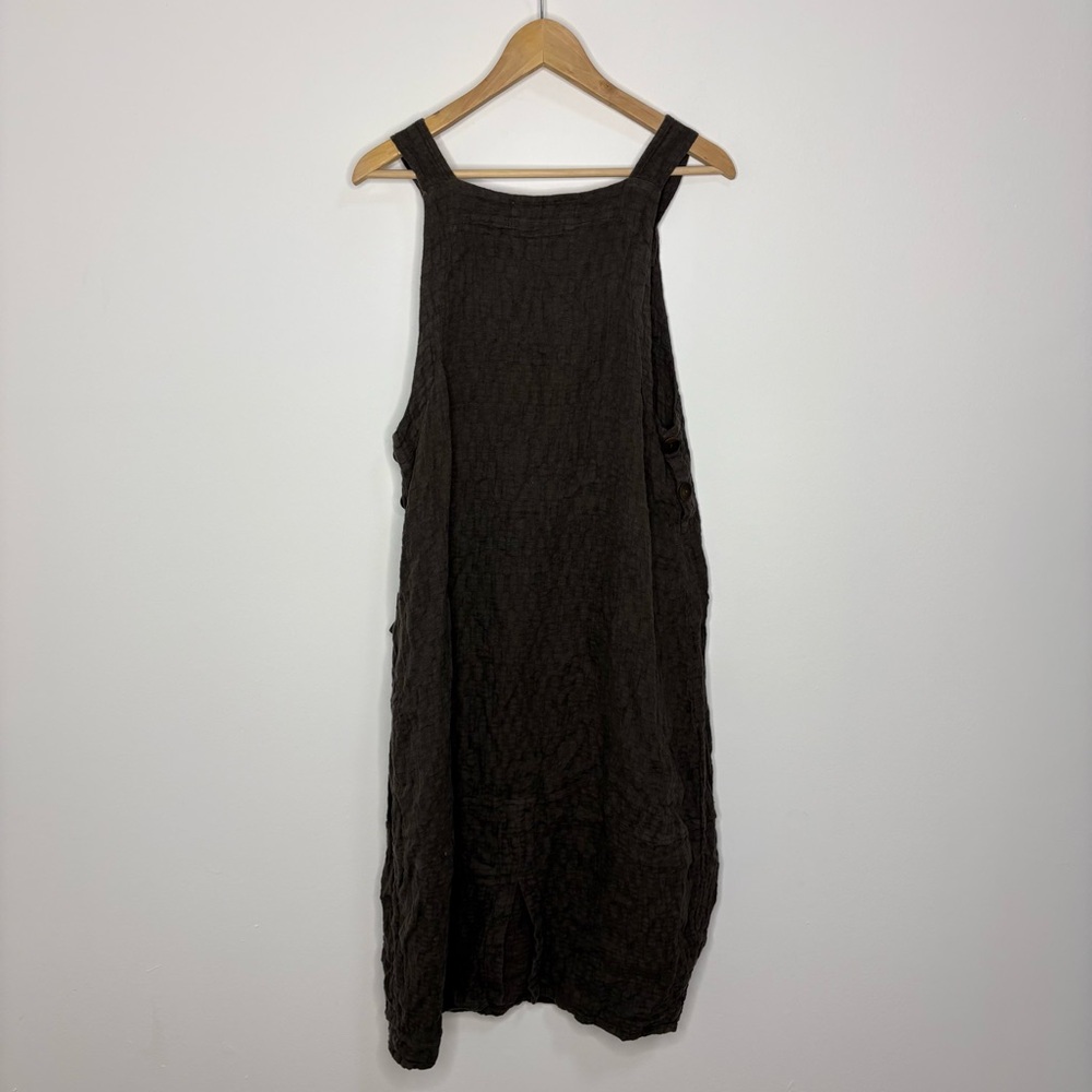 Grizas Dark Brown Sleeveless Linen Pinafore Midi Dress - Picture 2 of 10